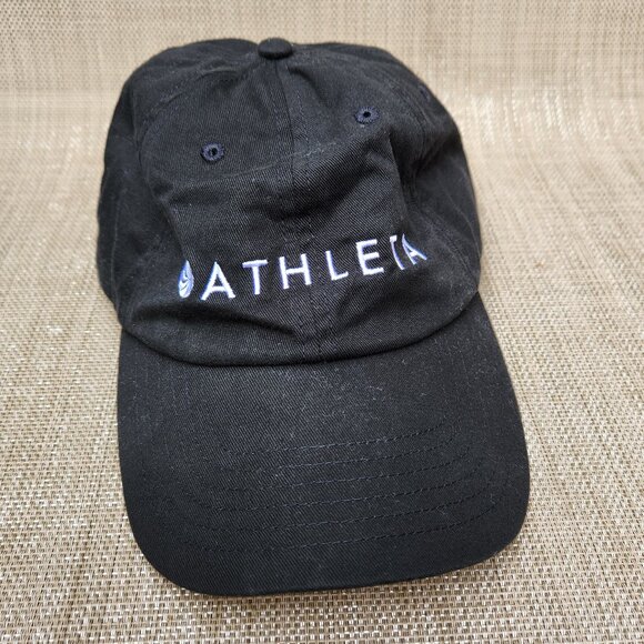 Athleta Logo Black Baseball Hat Classic Spellout Print 100% Cotton - Picture 2 of 7